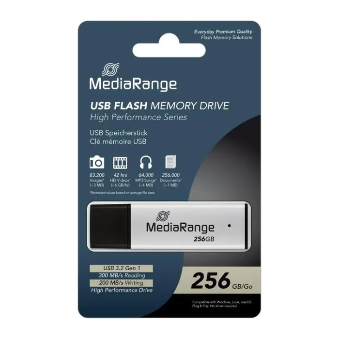 MediaRange USB-Stick USB 3.0 high performance 256GB alu