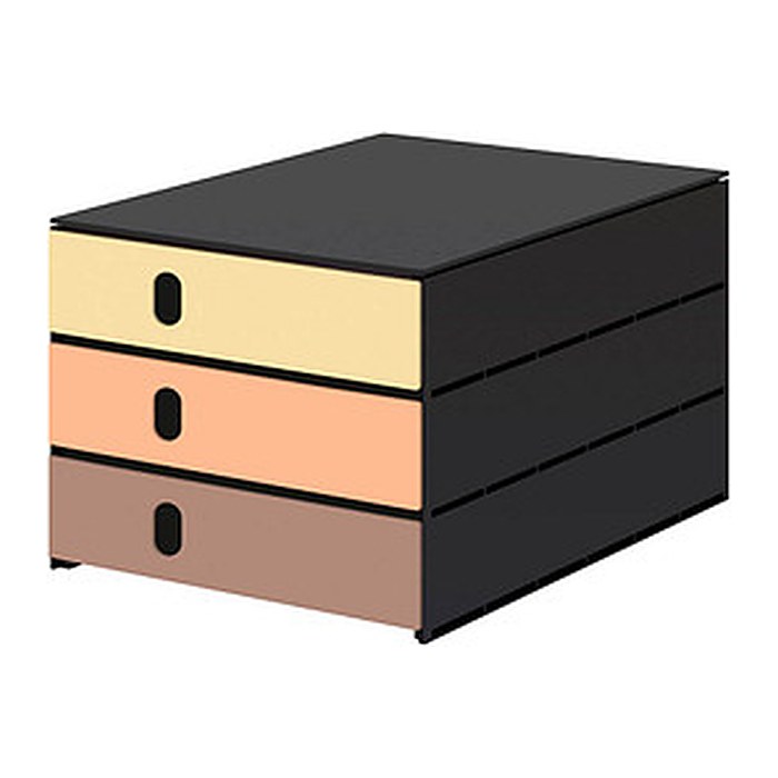 styro Schubladenbox styroval pro feelings Birdy gelb, lachsrot, braun 14-8050.Bi, DIN A4 mit 3 Schubladen, 1 St.