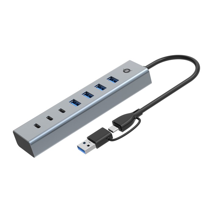 CONCEPTRONIC 7-Port Hub USB-A3.0/-C Adap.->4xA3.0+o.Netz. gr