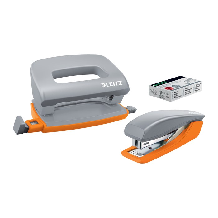 LEITZ Locher und Heftgeräte Set Urban Chic grau/orange