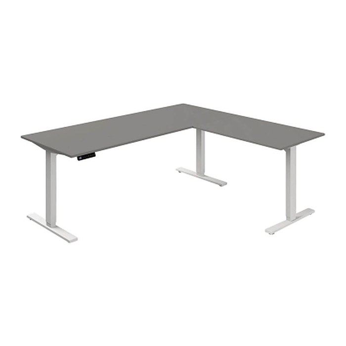 Kerkmann Move 3 elektrisch höhenverstellbarer Schreibtisch grafit L-Form, T-Fuß-Gestell weiß 180,0 x 80,0 cm