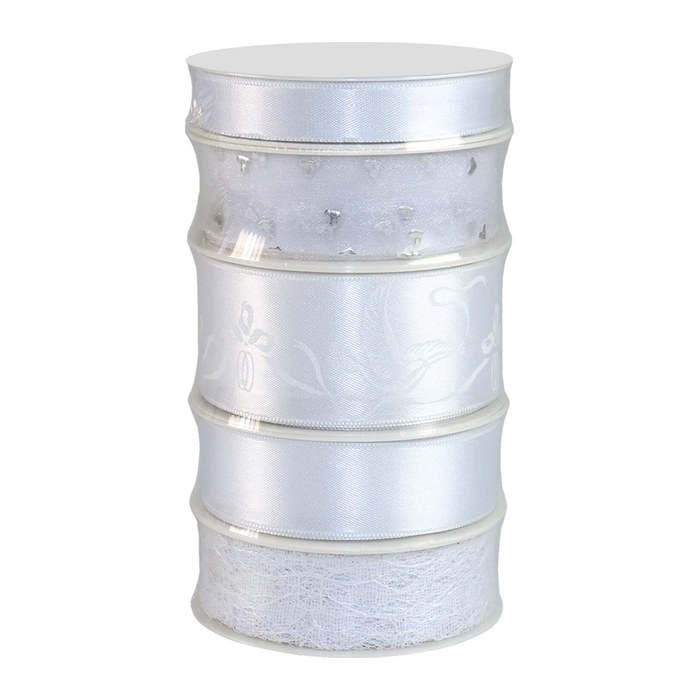 PRÄSENT Geschenkband Hochzeit satiniert weiß 15,0/25,0/40,0 mm x 5x 3,0 m