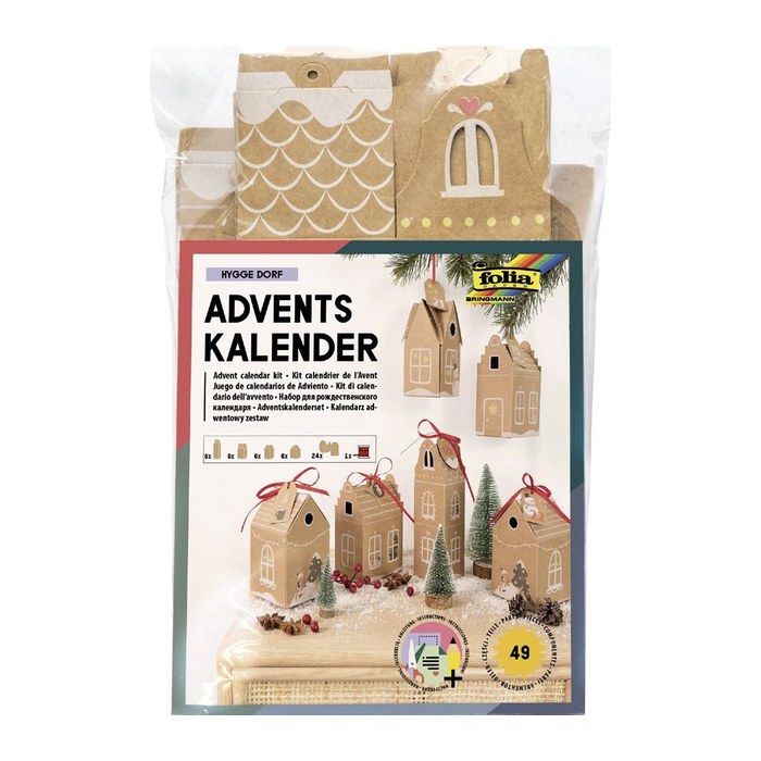 folia Adventskalender Hygge Dorf natur, weiß, rot