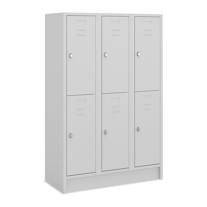 Fächerschrank (3 Abteile je 2 Fächer) 400 mm Abteilbreite – Korpus Lichtgrau (Türen Lichtgrau)
