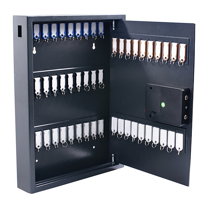 pavo High Security Magnettag Schlüsseltresor grau mit 50 Haken, Elektronikschloss, 45,0 x 7,7 x 57,5 cm, 1 St.