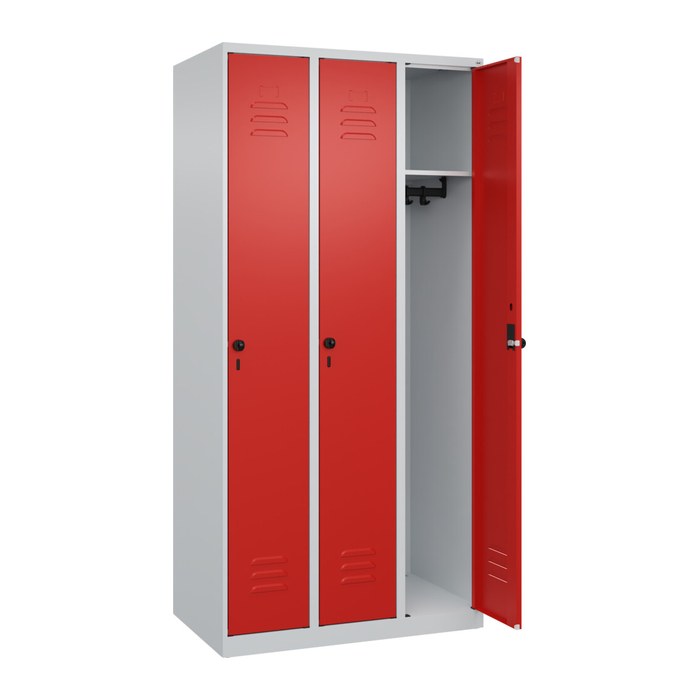 CP Spind Classic Plus lichtgrau, verkehrsrot 080000-30 S10002, 3 Schließfächer 90,0 x 50,0 x 185,0 cm