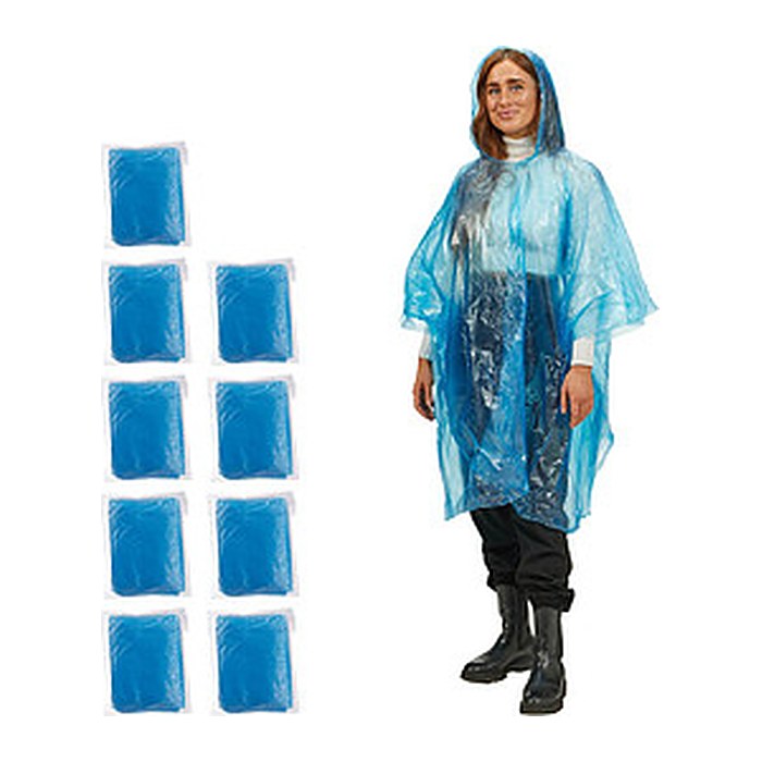 relaxdays unisex Einweg-Regenponcho blau Einheitsgröße 10 St.