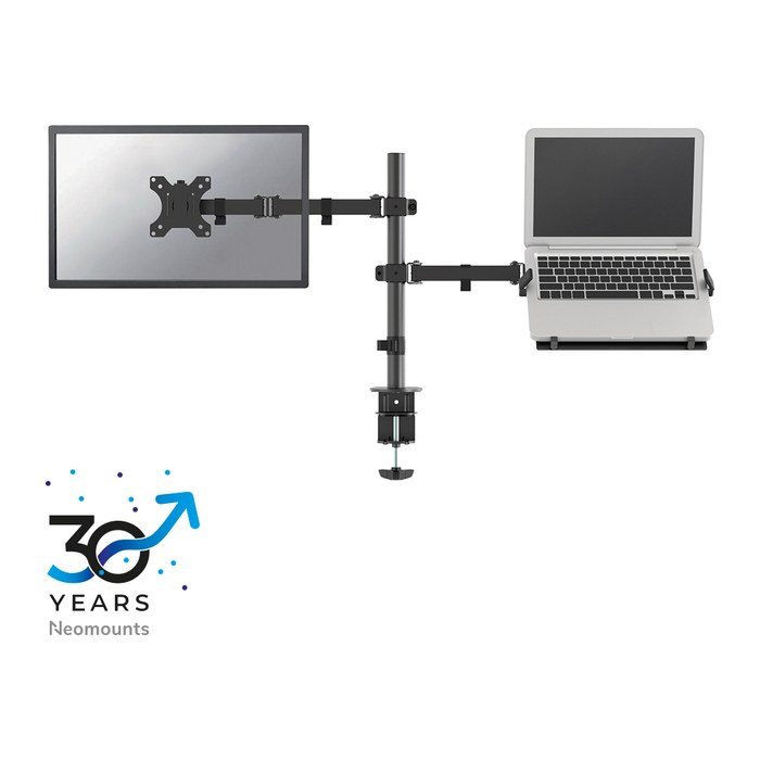 Neomounts Laptop-Monitor-Halterung FPMA-D550NOTEBOOK schwarz für 1 Monitor und 1 Notebook, Tischklemme, Tischbohrung
