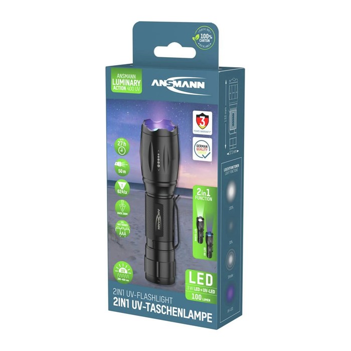 ANSMANN Action 400 UV LED Taschenlampe schwarz 5,0 cm, 4.200 Lux, 90 Lumen, 3 W, 1 St.