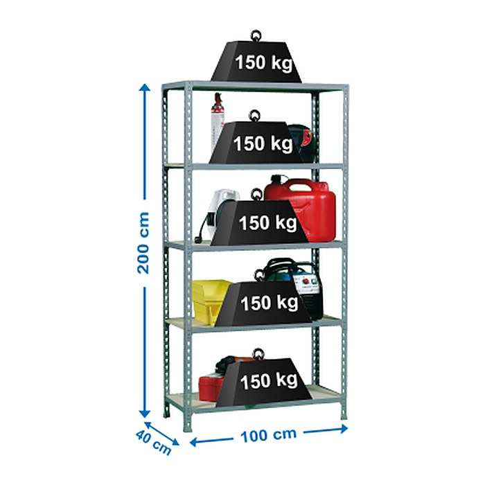 Simonrack Schwerlastregal MADERCLICK PLUS 8435104907481 grau 100,0 x 40,0 x 200,0 cm