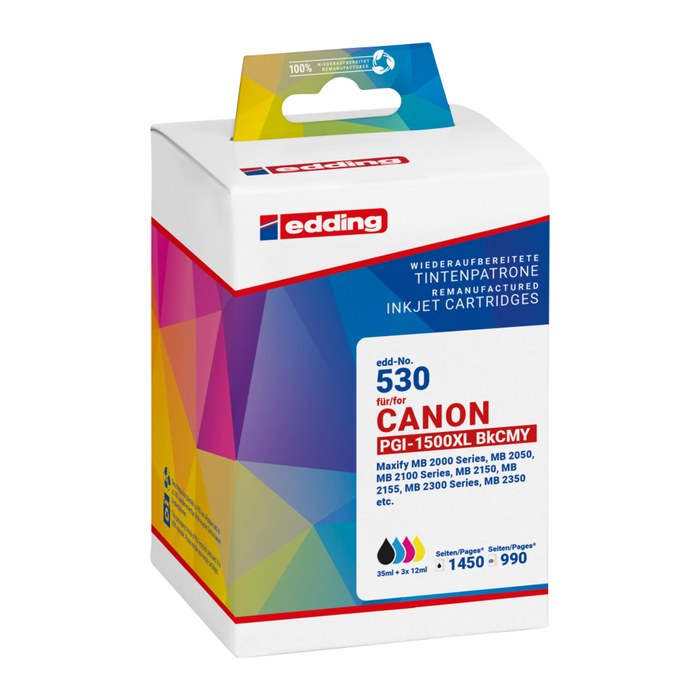 edding EDD-530 schwarz, cyan, magenta, gelb Druckerpatronen kompatibel zu Canon PGI-1500 XL BK/C/M/Y, 4er-Set