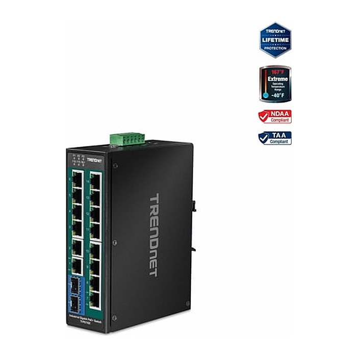 TRENDnet Industrial Switch 16-Port Gbit PoE+ DIN-Rail