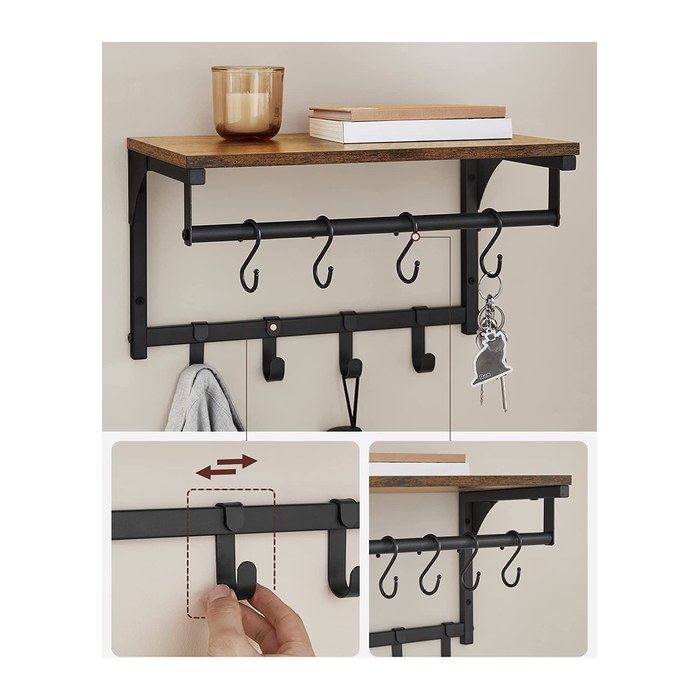 VASAGLE Wandgarderobe braun Holz 8 Haken 40,0 x 24,0 cm, 1 St.