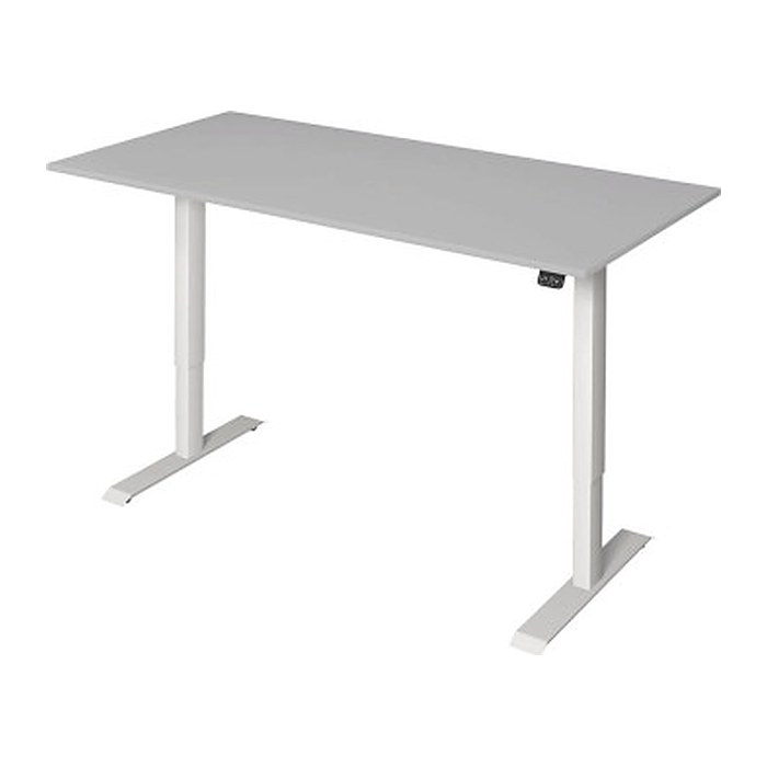 Kerkmann Move 1 elektrisch höhenverstellbarer Schreibtisch lichtgrau rechteckig, T-Fuß-Gestell weiß 160,0 x 80,0 cm