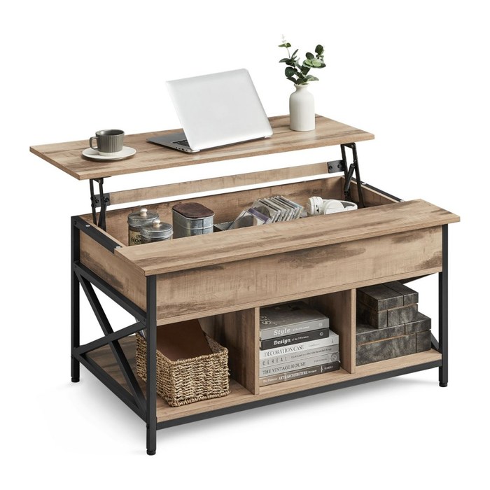 VASAGLE Couchtisch rechteckig Spanplatte hellbraun 95,0 x 60,0 x 48,0 / 62,0 cm, 1 St.