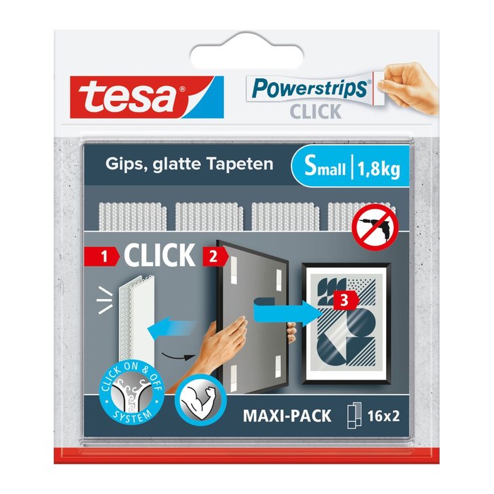tesa Klettstreifen Powerstrips SMALL Click weiß, 16 St.