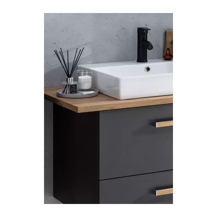 MÖBELPARTNER Waschbecken mit Unterschrank Duo 701520 anthrazit, eiche landhaus 165,2 x 50,0 x 61,5 cm