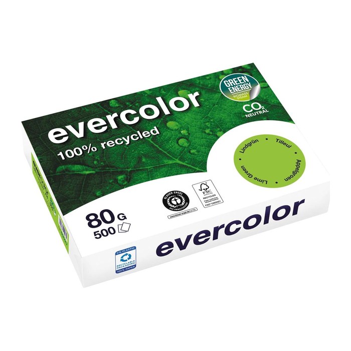 Clairefontaine Recyclingpapier Evercolor lindgrün DIN A4 80 g/qm 500 Blatt