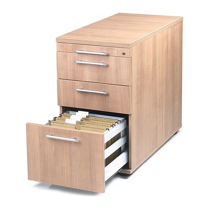 HAMMERBACHER Solid Standcontainer nussbaum 4 Auszüge Kunststoff-Relinggriff silber 42,8 x 80,0 x 72,0 - 76,0 cm