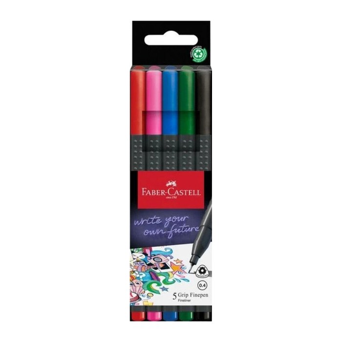 FABER-CASTELL Grip Basic Fineliner farbsortiert 0,4 mm, 5 St.