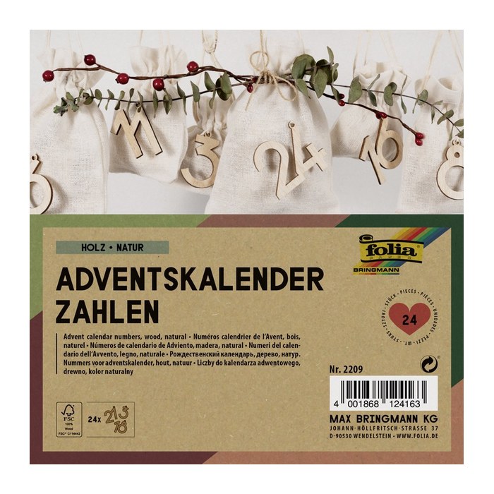 folia Adventskalenderzahlen natur
