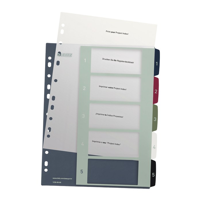 LEITZ Ordnerregister Style DIN A4+ Vollformat, Überbreite 1-5 farbig 5-teilig, 1 Satz