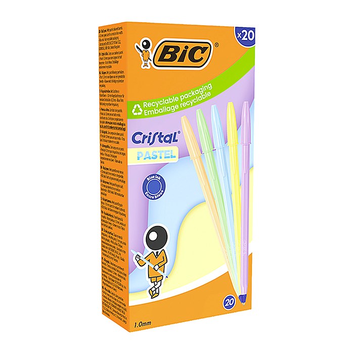 BIC Kugelschreiber Cristal PASTEL pastellorange, pastellgrün, pastellblau, pastellgelb, pastellrosa, Schreibfarbe: blau, 20 St.