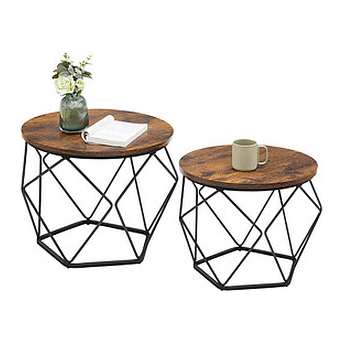 VASAGLE Couchtische-Set rund Spanplatte braun, 2 Set