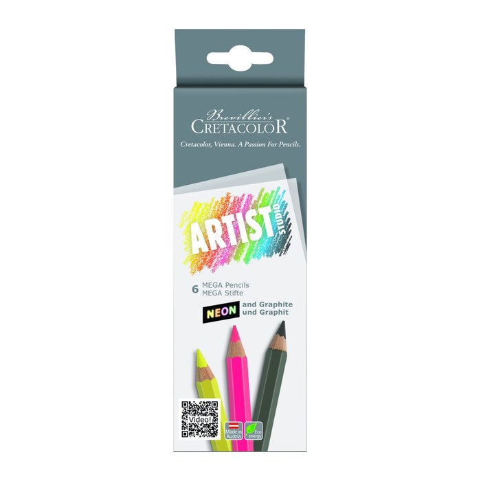 Brevillier's CRETACOLOR Artist Studio MEGA Neon + Graphit Buntstifte farbsortiert, 6 St.