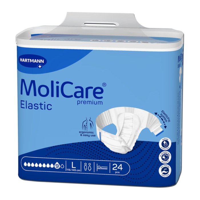 HARTMANN Inkontinenzhosen MoliCare® premium Elastic 9, L unisex für sehr schwere Inkontinenz, 24 St.