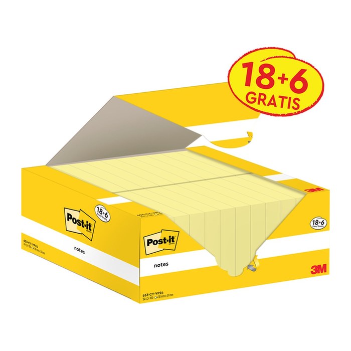 18 + 6 GRATIS: Post-it® Haftnotizen gelb, 18 Blöcke + GRATIS 6 Blöcke