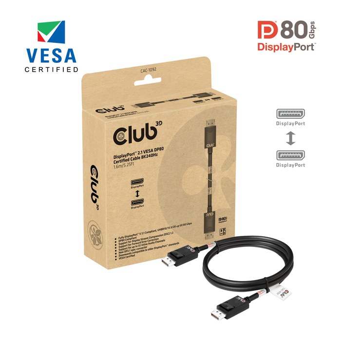Club3D DP-Kabel 2.1 DP80 zertifiziert 1,6m 10K/8K/4K St/St retail