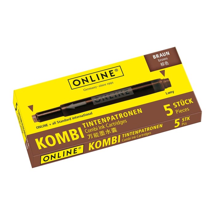 ONLINE® Tintenpatronen für Füller 17057/12 braun, 5 St.