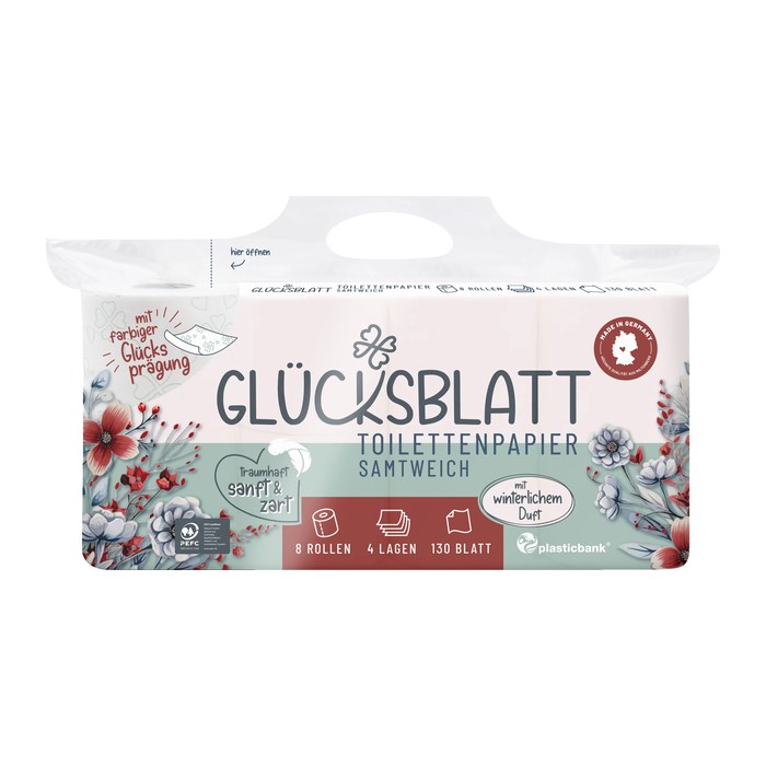 GLÜCKSBLATT Toilettenpapier samtweich 4-lagig, 8 Rollen
