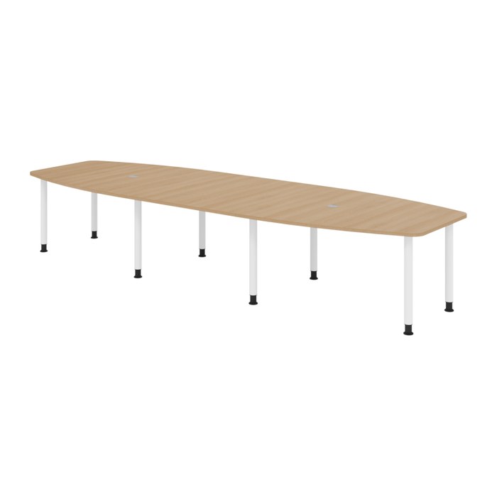 HAMMERBACHER Konferenztisch KT40C eiche Tonnenform, Rundrohr weiß, 400,0 x 85,0/130,0 x 72,0 - 74,0 cm