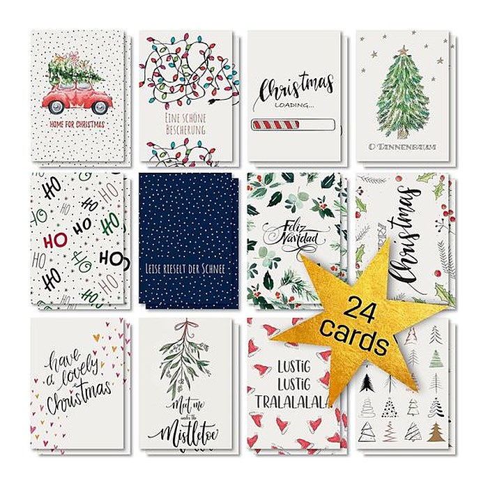 SIGEL Weihnachtspostkarten-Set Colourful Christmas 24 Stück DS701 DIN A6, 1 Pack