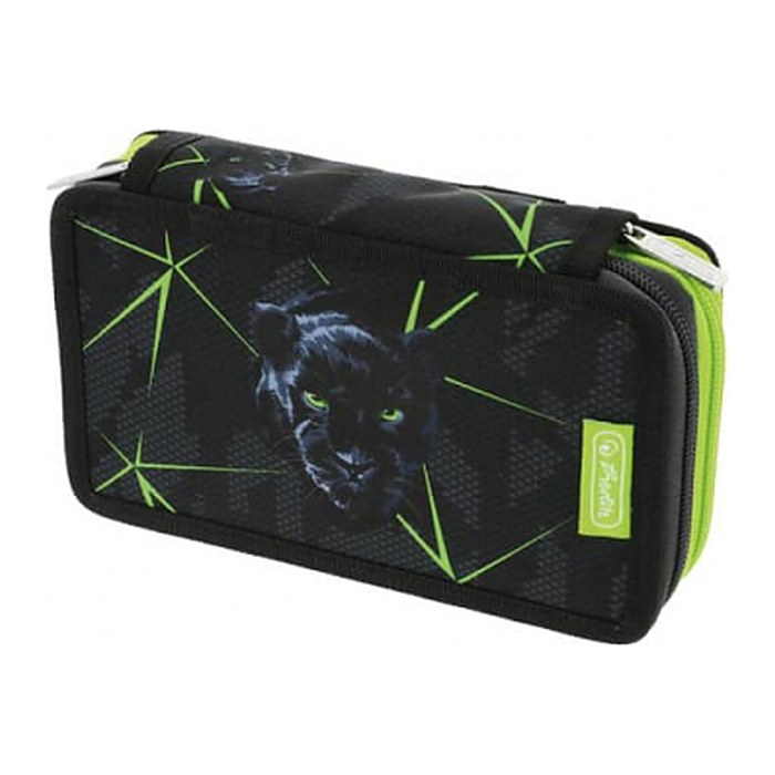 herlitz Federmäppchen befüllt Cosmic Explorer schwarz, grün 23-teilig, 19,3 x 5,0 cm