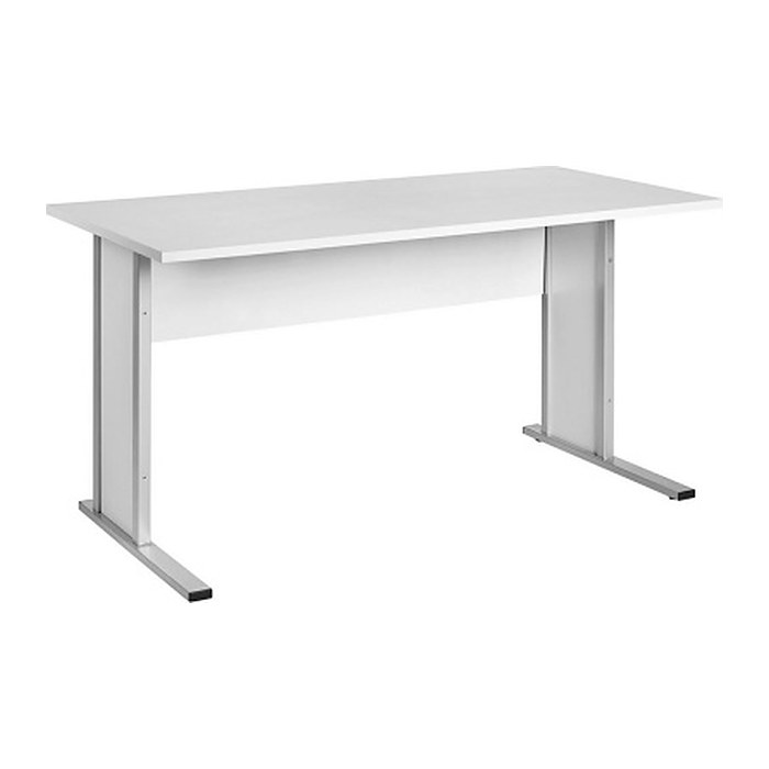 MÖBELPARTNER Schreibtisch lichtgrau rechteckig, Kufen-Gestell silber 140,0 x 65,0 cm