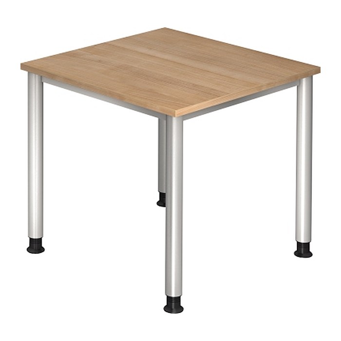 HAMMERBACHER HS08 höhenverstellbarer Schreibtisch nussbaum quadratisch, 4-Fuß-Gestell silber 80,0 x 80,0 cm