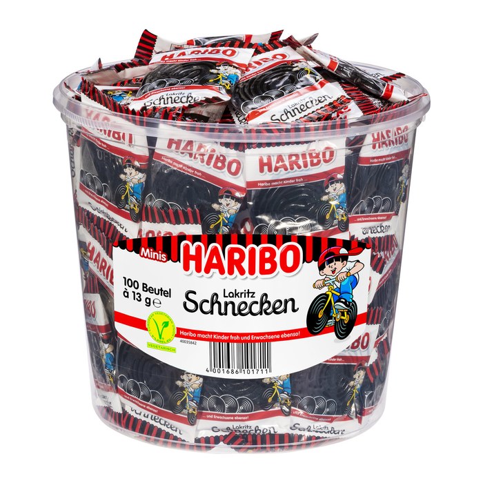 HARIBO Lakritz Schnecken Minibeutel Lakritz 1,27 kg, 100 St.