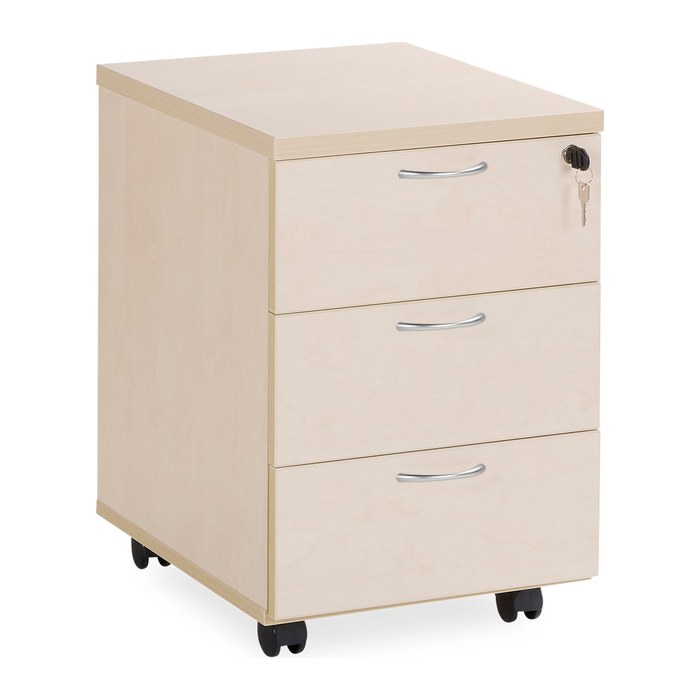 Rollcontainer aus Holz mit Schubladen (Korpus Ahorn, 3 Schübe)