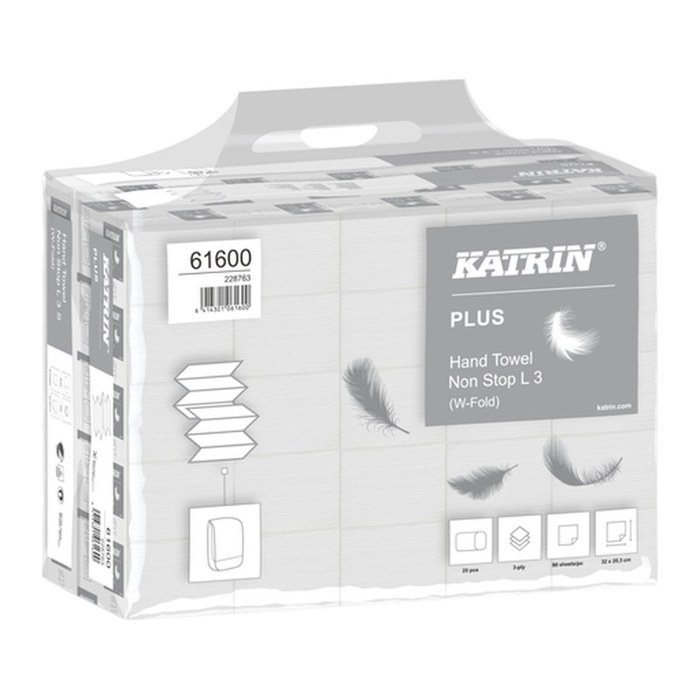 KATRIN Papierhandtücher 61600 PLUS Non Stop L3 Interfold-Falzung 3-lagig hochweiß, 2.500 Tücher