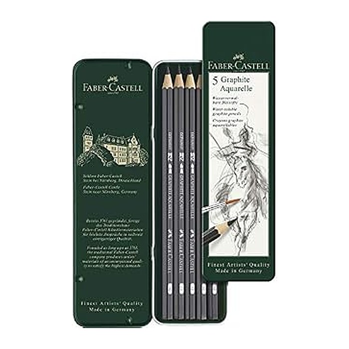 FABER-CASTELL Graphit Aquarelle Bleistifte HB, 2B, 4B, 6B, 8B schwarz, 5 St.
