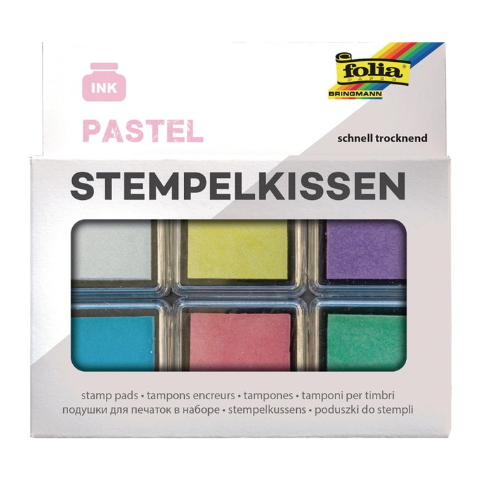 folia Stempelkissen pastell weiß, hellgelb, flieder, hellblau, rosa, hellgün 6x 2,4 x 2,4 cm, 1 Pack