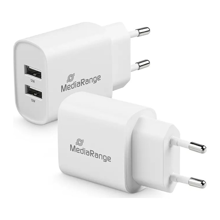 MediaRange 12W 2x USB A Ladeadapter weiß, 12 Watt