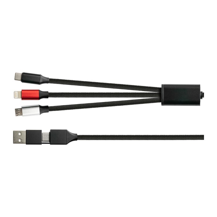 Python USB 6-in-1 Ladekabel 3A Textilmantel schwarz 1,2m