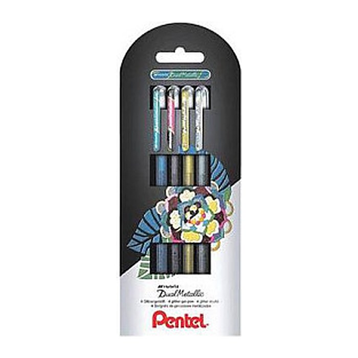 Pentel Hybrid Dual Metallic Gelschreiber 0,5 mm, Schreibfarbe: farbsortiert, 4 St.