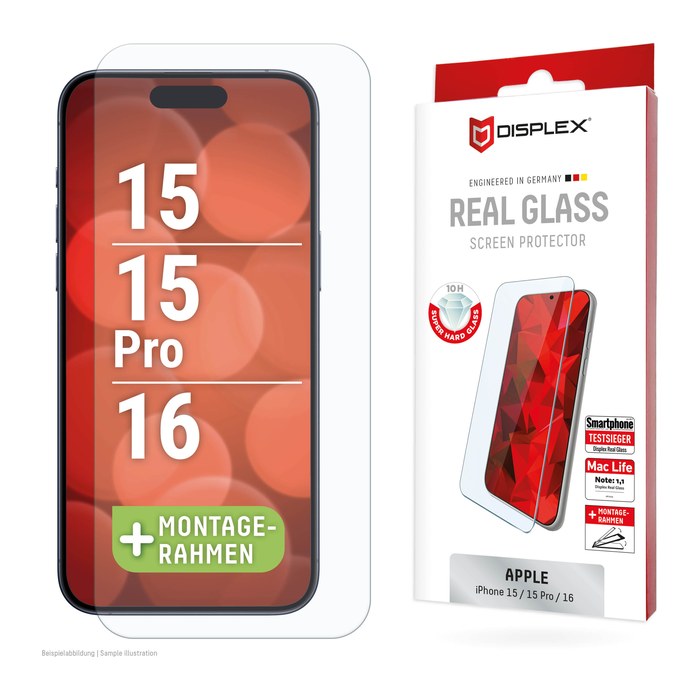 DISPLEX® Real Glass Display-Schutzglas für Apple iPhone 15, iPhone 15 Pro, iPhone 16