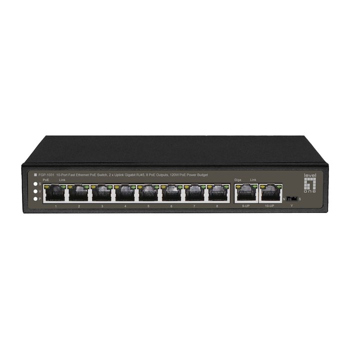 LevelOne PoE+Switch 8xFE PoE/2xGE 120W unmanaged Metall