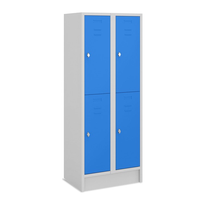 Fächerschrank (2 Abteile je 2 Fächer) 350 mm Abteilbreite – Korpus Lichtgrau (Türen Enzianblau)